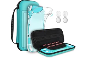 GeeRic Tasche Kompatibel für Switch Lite 2019,Kompatibel für Switch Lite Hülle mit Schutzfolie,2 HD-Glas Displayschutzfolie,4 Daumen Griffkappen Kompatibel für Nintendo Switch Lite Zubehör
