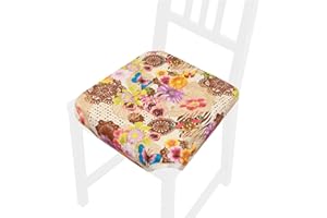 emmevi Cojín para Silla Universal de algodón Lavable para Silla de Cocina Mariposas ROSA9C marrón