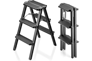 Ladnamy Trittleiter 3-Stufen Aluminium Leiter Tritthocker Trittleiter Klappbar kleine Klappleiter Belastbar Bis 150Kg rutschfest & Stabil (Schwarz)