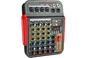 JINDAAUDIO Audio Mixer Channel, Sounds Mixer for Streaming. Mixing Board Console With DJ Mixer 4 Channel, Usb Audio Interface and 48V Phantom Power Mixer, DJ Studio Sound Board with FX Reverb Delay Effect.