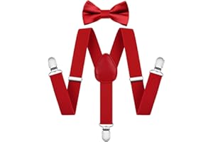 AOOWU Bow Tie and Suspender Set for Kids Boys Girls Child, Solid Color Bow Tie Boys Suspenders Y Shape with Clips Elastic Adjustable Toddler Brace for Halloween Christmas Wedding Party Cosplay