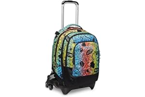 Seven Trolley Scuola JACK 3 RUOTE DETACH -FLUO STAMP, Multicolore -Zaino Uso 3in1 -Tasca frontale -CrossOver System -Tasca Porta Borraccia -Maxi ruote, Zaino Scuola, Trolley Viaggio Bambino