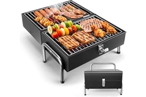 SUNLIFER Charcoal BBQ Portable Camping Grill: Small Table Top Charcoal Barbecue Grills For Outdoor Travel Garden