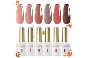 ROSALIND Esmaltes Semipermanentes para Uñas Nude Marrón Caqui Avena Color 6 Colores Kit Pintauñas Semipermanentes Uñas de Gel UV LED Esmaltes en Gel Gel Nail Polish Esmalte Uñas 6ml