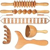 6 in 1 Body Wood Therapy Kit, Anti-Cellulite Leg Massager | Lymphatic Drainage Roller,Wood Massage Tools for Back,Gua Sha,Bod