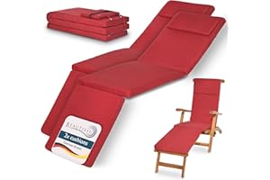 Beautissu Lot de 2 Coussin Bain de Soleil 175x45x5 cm Loftlux DC – Matelas Bain de Soleil Housse Amovible – Coussin Transat Exterieur Chaise Longue Rouge