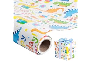 Romon Papier Cadeau Anniversaire, Rouleau de Papier D'emballage Cadeau, 43cm*300cm, Impression Colorée pour Anniversaire, Noël pour Emballage Cadeau, Femme Fille Homme Garçon