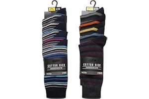 K Collection Mens Ex Store Socks - 10 Pack - Cotton Rich Purista - Stripe/Argyle/Spots Design Socks - Assorted Colours - UK Shoe Size 9-11