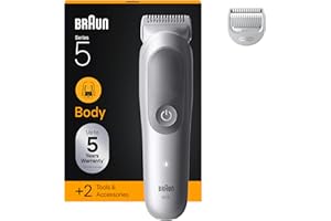 ‎BRAUN Braun Bodygroomer Series 5, Elektrischer Körperrasierer Herren mit 2 Zubehörteile, Kabelloser Trimmer für Intimbereich und Körper, 100 Min Akku, Wasserdichter Körperhaartrimmer, BG5500, Grau