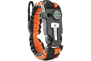 aZengear Paracord Überlebensarmband | Feueranzünder aus Feuerstein und Stahl, Pfeife und Kompass | verstellbare Bandgröße für Camping, Bushcraft und Notfallausrüstung