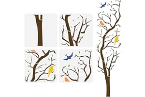 FINGERINSPIRE 4PCS Tree of Life Painting Stencil 30x30cm Reusable Tree Branches Drawing Template Layered Large Size Life Tree Stencil Decorative Bird Tree Pattern Stencil for Painting on Wood Wall
