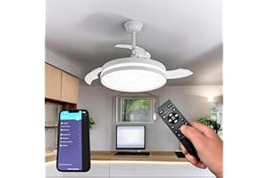 PARTENOPEA Lampadario da soffitto ventilatore Plafoniera moderna a LED con telecomando e gestibile APP smartphone cambia 3 tonalità luce bianca da 60W, per interni casa cucina soggiorno (Eliche a scomparsa)