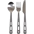 Lifeventure Titanium Camping Cutlery Set – Ultra Lightweight Camping Cutlery for One - Knife, Fork and Spoon Set with Carabiner and Velcro Clasp for Camping or Travel