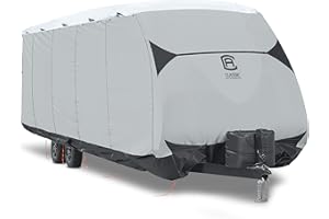 Classic Accessories SkyShield Caravan Cover | Premium Quality Deluxe All Weather Protection for Camper Van Roof, Front & Sides | Adjustable Elastic Hem | Black/Grey/Snow White (Fits 550 - 600 cm RVs)