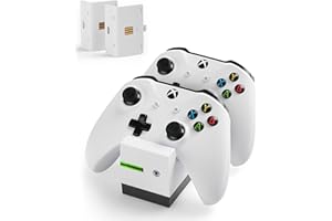 snakebyte Xbox One Twin:Charge X - Blanco - estación de Carga para Xbox One y Xbox One Elite Controller, Incl. 2 baterías Recargables 800mAh, Pantalla LED, protección contra sobrecarga