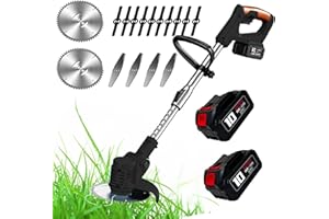 Voltix Decespugliatore a batteria, Tagliaerba Elettrico Senza Filo, Tagliabordi con 2 Batteria Testata Regolabile e Maniglia Telescopica