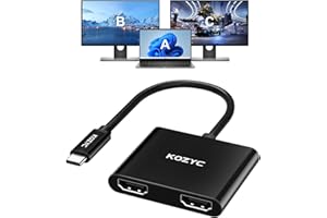KOZYC USB C to Dual HDMI Adapter 4K @60Hz, Type C to HDMI Splitter Extended Display Kompatibel mit MacBook/MacBook Pro Air DELL XPS13/15, Samsung Galaxy S9/S9+ (Only on Windows Support MST), Black