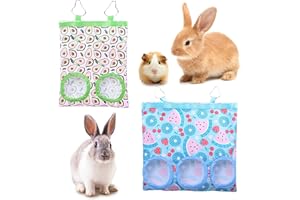FADCAER 2 Pcs Rabbit Hay Bags,Hanging Hay Feeding Bag Hay Feeder with Hooks Foldable Small Animal Feeder Storage Pouch Guinea Pig Storage Racks Hanging Feeding Hay for Bunny Hamster
