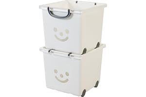 Iris Ohyama, Caja, Papeleras, Organizador de juguetes para niños, Lote de 2, 25 L, libre de BPA- KCB-32 - Blanco, Apilable, Clips de cierre- A33,5 x F32 x A29 cm