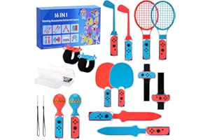 ACEMALL 16 In 1 NS Switch Sport accessori di gioco Compatibili per Switch Sports /Nintendo Switch OLED con Racchetta da tennis, impugnatura per controller, mazza da golf, cinturini per polsi e gambe