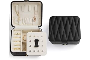 KAMIER Organizer podróżny na biżuterię, diamentowe pikowane skórzane pudełka na biżuterię dla kobiet, dziewcząt, prezent, małe pudełko na biżuterię, organizer na naszyjniki, bransoletki, kolczyki,