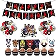 Anime Birthday Party Supplies Set, Game Birthday Banner, 1 Balloons, 1 Big Cake Topper, 7 Anime Character Cake Toppers, 24 Pcs Balloons - Theme Party Favors Decorations