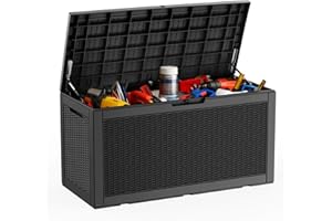 DRATO 100 Gallon Deck Box, Waterproof Resin Large Outdoor Storgae Box for Patio Furniture, Patio Cushions, Gardening Tools, Pool and Sports Supplies, Lockable,Black