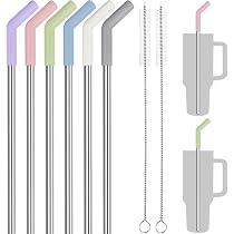 Edelstahl-Trinkhalme Für Stanley-Becher – 6 Stück, Mit Silikonspitzen & Bürsten | Wiederverwendbar, 1,2 L Kompatibel