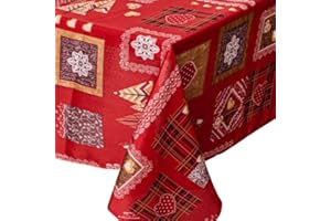 Generico Tovaglia Natalizia Rettangolare in Poliestere – No Stiro, 10 Fantasie a Tema Natale, Copritavolo Decorativo per Pranzo e Cena Festiva, Facile da Pulire (Praque, 140x230cm)