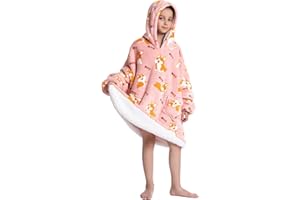 Adisputent Sherpa Hoodie Kinder Unisex Übergroße Hoodie Blanket Hoodie Sweatshirt Weich Warm Kapuzenpullover Poncho TV-Decke mit Größer Tasche für Jungen Mädchen
