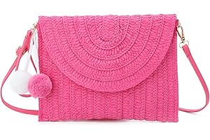 Syrads Pochette estive da donna in paglia intrecciata Borsa a tracolla in paglia Borsa da vacanza al mare