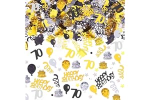 AIVEKE Geburtstag Tischdeko 70. - Happy Birthday Konfetti Gold Schwarz, Streudeko Deko für Frau Mann Partydekorationen, Luftschlangen Geburtstage Partys, Gold Schwarz, 15g