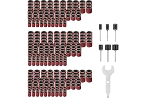 GEAKV 307-teiliges Schleiftrommel-Set mit 300 x Trommelschleifbandhülsen (80#120#240#), 6 x Trommeldorne (2,35 mm 3,17 mm) und 1 x Doppelschlüssel für Dremel Rotationswerkzeug Nagelbohrer-Bits
