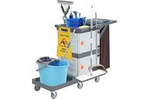 PORTOALEGRE Carrello Pulizie Professionale,Carrello Per Pulizie Commerciali Di Hotel e Ospedali Con Armadietti Ripiani,Carrelli Multiuso Per Pulizia Con 6 Ruote e Sacco in Vinile Per Ufficio, Hotel, Capacità 300