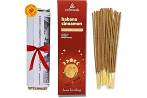 CALMVEDA Egzotyczne kadzidelko cynamonowe Havana - (80 sztyftów) bez wegla drzewnego, wykonane z kwiatów pochodzacych z recyklingu | Podaruj jesienne kadzidlo o pikantnym i slodkim aromacie tytoniu