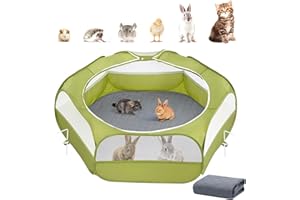 PAWABOO Corral para Animales Pequeños 2 en 1 con Almohadilla, Tienda Jjaula para Mascotas Pequeñas con Almohadilla Reutilizable, Valla para Patio Exterior con 3 Varillas Metálicas para Pollitos/Gatitos, Verde