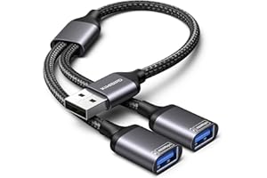 KiWiBiRD USB Splitter 1 zu 2, USB Doppelstecker Y Kabel Verteiler 1 auf 2 Adapter, Dual Port Erweiterung Ladekabel für Strom und Daten Mini HUB Kompatibel mit PC Laptop Mac PS5 Auto Tastatur Mäuse