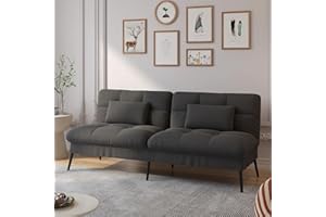 COMHOMA Divano Letto 2 Posti Pieghevole Letto Mobile Imbottito e Spalliera Divanetto Reclinabile Moderno con Gambe in Metallo Materasso ‎174 x 95 cm da Soggiorno e Degli Ospiti Nero