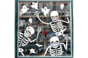 OTMVicor - 6 Hojas de Decoración de Fiesta, 68 Calcomanías de Ventana de Halloween, Calcomanías de Esqueleto y Fantasma