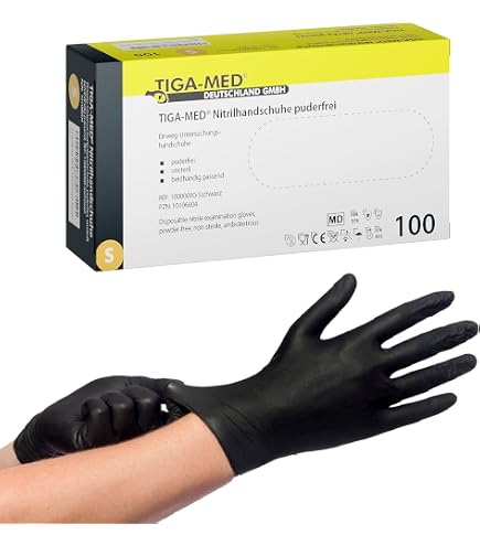 EUROPAPA Lot De 100 Gants Jetables Nitrile Sans Poudre Noir Taille M - Résistants Et Confortables
