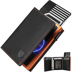 LORZOR Dun Wallet met Muntvak, Portemonnee Heren Echt Leer, Pasjeshouder Heren RFID, Card Holder Wallet, Kaarthouder voor 10 Kaarten, Pop-up Herenportemonnee met Geldvak & ID-venster, Cadeau