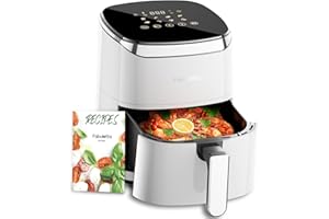 Fabuletta Heißluftfritteuse 4L, 9-in-1 Air Fryer, Max 230℃ Heissluft Fritteusen, Digitalem LED-Touchscreen AirFryer, Rapid Air und Fettentfernungstechnologie, Vorheizen, Shake-Modus (Weiß)