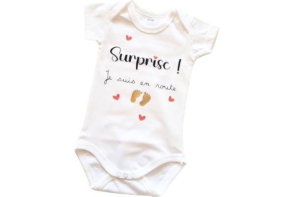 Body blanc pour bébé et annonce de grossesse - thème surprise je suis en route (0/3 mois, manches courtes)