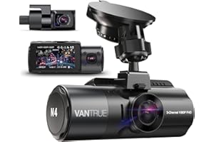 VANTRUE N4 3 Channel 4K Dash Cam Front Rear Inside, 4K+1080P Front Rear Dashcam for Car, 2.5K+2.5K+1080P Triple Car Camera IR Night Vision, Car Dash Cam 160 Wide Angle, 24H Parking Mode, Support 512GB