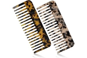 HONZUEN Peigne Démêloir Grosse Dent Large Brosse Cheveux Bouclés Résistant à la Chaleur Peignes Antistatiques en Fibre pour Cheveux Longs Mouillés ou Bouclés pour Femmes Enfants Barbier (Marron/Blanc)