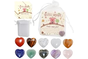Znnhnn 10x Glückssteine für Kinder, Bunte Glücksbringer Steine mit Grußkarte und Organza Beutel, Glücksbringer Silvester Kinder, Bunte Herzen Steine Set, Give Away Silvester Mitgebsel