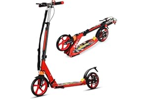 GYMAX Monopattino Pieghevole in Alluminio, Scooter con Manubri Regolabili in Altezza, Ruote Grandi, Paraspruzzi, Adesivi Riflettenti e Campanello, Ideale per Adulti o Ragazzi, Portata 100 kg