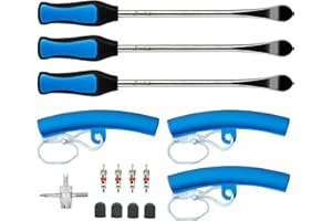 ZERINT 11.5" Tyre Spoon Dirt Bike Tyre Changer Spoons Tool Tyre Spoon Lever Iron Tool Kit for Motorcycle ATV Lawn Mower (3 Tyre Spoons + 3 Rim Protectors + 4 Valve Cores + 4 Valves Stem Caps +1 Valve)