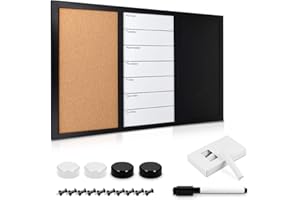 Navaris Tableau affichage mixte - Tableau noir ardoise tableau liège 60x40 cm - Kit fixation craie aimant punaise