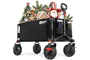 ‎PORTAL Portal Bollerwagen faltbar größe Reifen mit Bremse Klappwagen Handwagen klappbar mit Seitentasche Faltwagen Gartenwagen Transportwagen für Alle Gelände Camping Strand Einkaufen 110kg Belastbarkeit